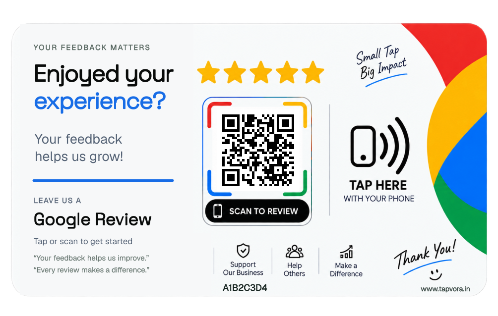 Tapvora NFC and QR review card artwork
